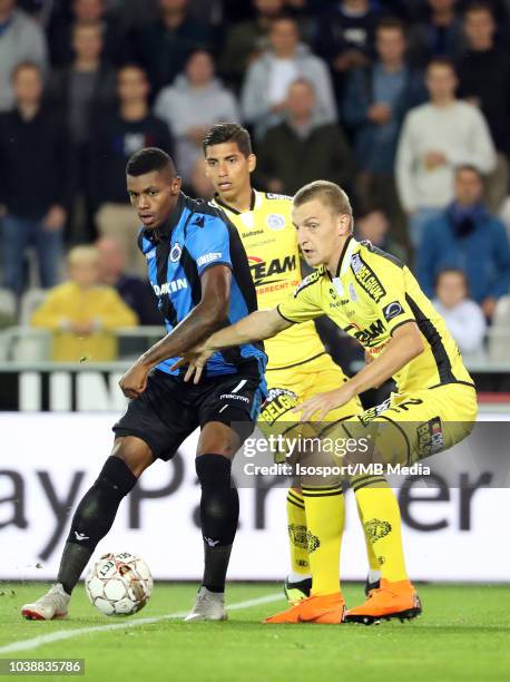 Wesley Moraes and Jakov Filipovic fight for the ball during the Jupiler Pro League match between Club Brugge and KSC Lokeren OV at Jan Breydel...