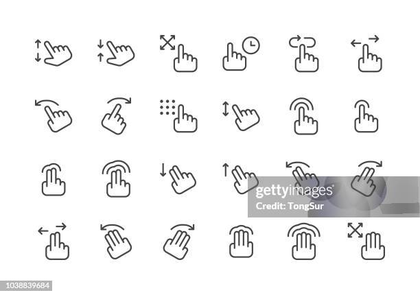 gesture - regular line icons - tapping tablet stock illustrations