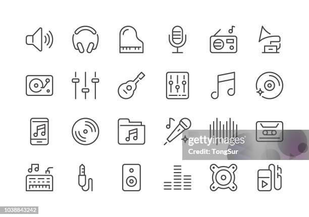 music - regular line icons - keyboard musical instrument stock illustrations