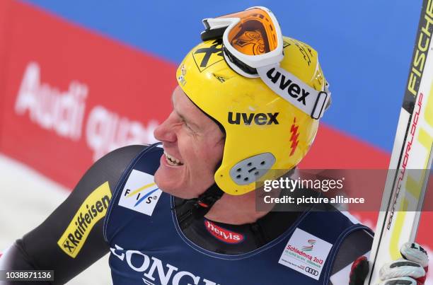 Ivica Kostelic of Croatia reacts during the men's super combined-downhill at the Alpine Skiing World Championships in Schladming, Austria, 11...