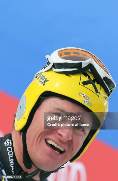 Ivica Kostelic of Croatia reacts during the men's super combined-downhill at the Alpine Skiing World Championships in Schladming, Austria, 11...