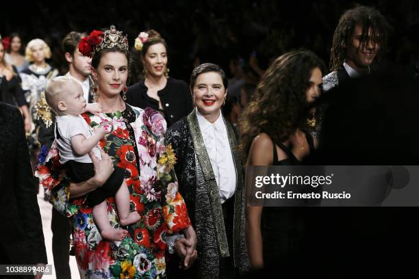 Isabella Rossellini walks the runway at the Dolce & Gabbana show during Milan Fashion Week Spring/Summer 2019 on September 23, 2018 in Milan, Italy.