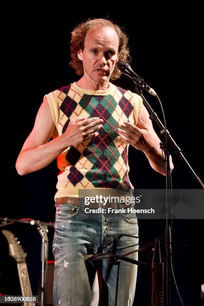 German comedian Olaf Schubert performs live on stage during his show at the Tempodrom on September 23, 2017 in Berlin, Germany.