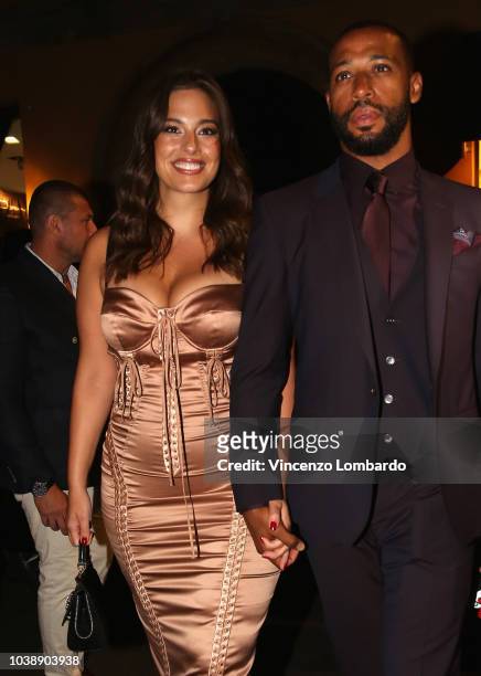 Ashley Graham and Justin Ervin arrive at the Domenico Dolce birthday party during Milan Fashion Week Spring/Summer 2019 at Four Seasons Hotel on...
