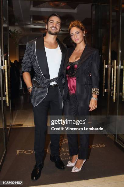 Mariano Di Vaio and Eleonora Brunacci arrive at the Domenico Dolce birthday party during Milan Fashion Week Spring/Summer 2019 at Four Seasons Hotel...