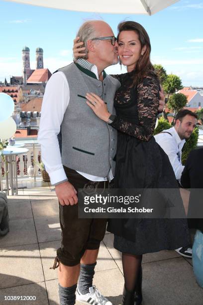 Peter Olsson and his girlfriend Diana Buergin during the 'Amsel Fashion Wiesn Brunch' during the Oktoberfest 2018 at Hotel Mandarin Oriental on...