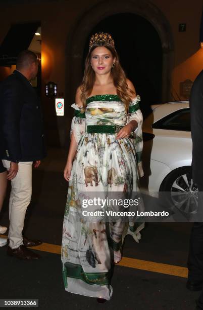 Guest arrives at the Domenico Dolce birthday party during Milan Fashion Week Spring/Summer 2019 at Four Seasons Hotel on September 23, 2018 in Milan,...