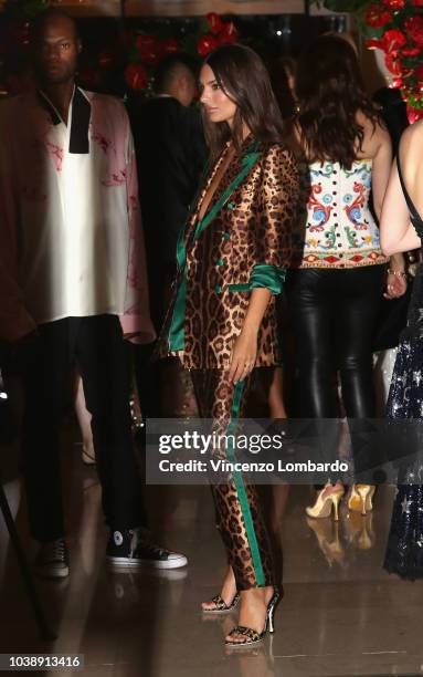 Emily Ratajkowski arrives at the Domenico Dolce birthday party during Milan Fashion Week Spring/Summer 2019 at Four Seasons Hotel on September 23,...