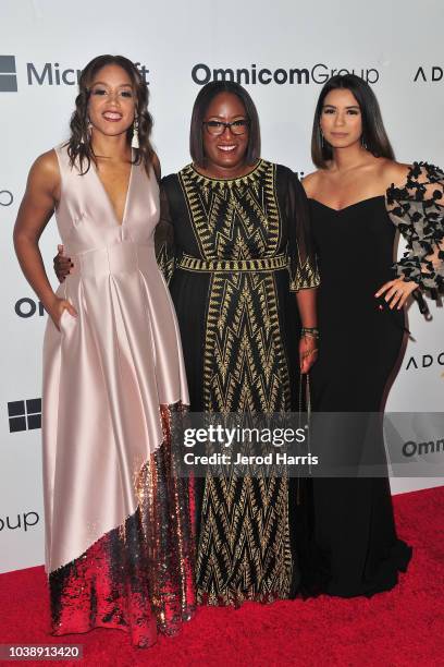 Christina Pyles, Tiffany Warren and Chriseli Saenez arrives at the 12th Annual ADCOLOR Conference And Awards at JW Marriott Los Angeles at L.A. LIVE...
