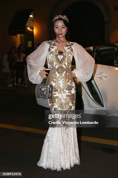 Guest arrives at the Domenico Dolce birthday party during Milan Fashion Week Spring/Summer 2019 at Four Seasons Hotel on September 23, 2018 in Milan,...