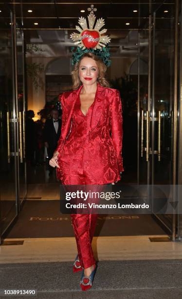 Guest arrives at the Domenico Dolce birthday party during Milan Fashion Week Spring/Summer 2019 at Four Seasons Hotel on September 23, 2018 in Milan,...