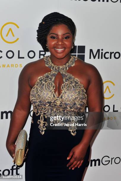 Ashley McGowan arrives at the 12th Annual ADCOLOR Conference And Awards at JW Marriott Los Angeles at L.A. LIVE on September 23, 2018 in Los Angeles,...