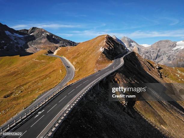 aerial view of fuscher torl pass on grossglockner scenic high alpine road, austria - on top of car stock pictures, royalty-free photos & images