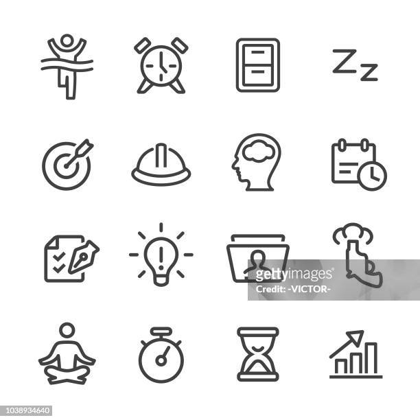 productivity icons set - line series - meditating stock illustrations