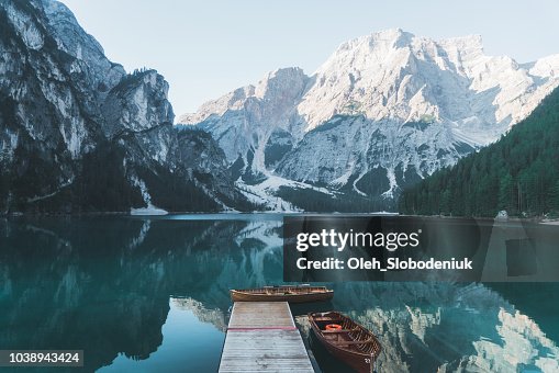 Scenic view of Lago di Braies in Dolomites Scenic view of Lago di Braies in Dolomites