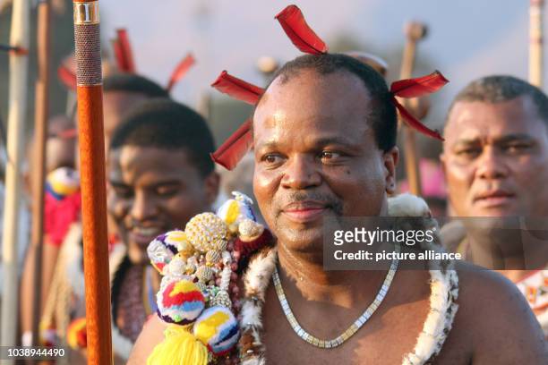 King Mswati III watches the Umhlanga dance in Ludzidzini, Swaziland, 31 August 2015. The traditional Umhlanga or Reed dance, in which thousands of...