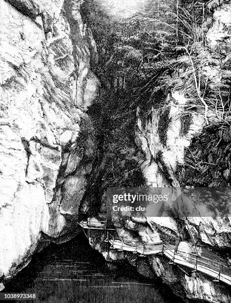 aare gorge, switzerland - stone path stock illustrations