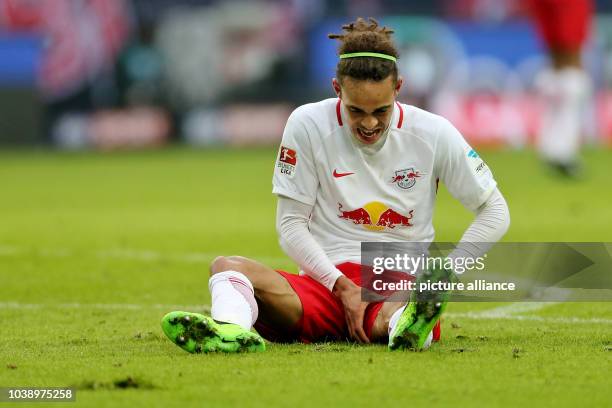 Leipzig's Yussuf Poulsen during the German Bundesliga soccer match between RB Leipzig and Hamburger SV in the Red Bull Arena in Leipzig, Germany, 11...