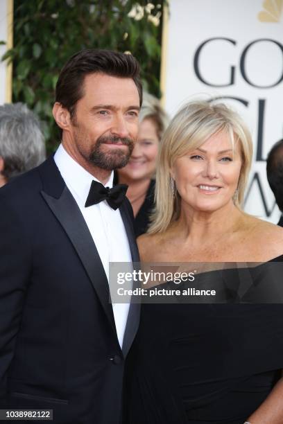 Actor Hugh Jackman and Deborra-Lee Furness arrive at the 70th Annual Golden Globe Awards presented by the Hollywood Foreign Press Association, HFPA,...