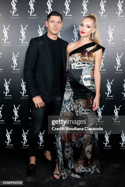 Aldo Montano and Olga Plachina attend "Ysl Beauty Club Milan" during Milan Fashion Week Spring/Summer 2019 on September 23, 2018 in Milan, Italy.