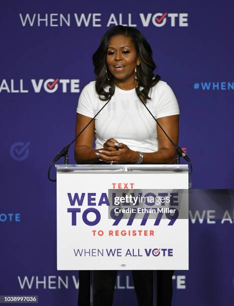 Former first lady Michelle Obama speaks during a rally for When We All Vote's National Week of Action at Chaparral High School on September 23, 2018...