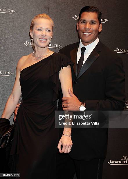 Former NFL player Donnie Edwards and wife Kathryn Edwards attend the Jaeger LeCoultre Party during the 67th Venice Film Festival at the Teatro alle...