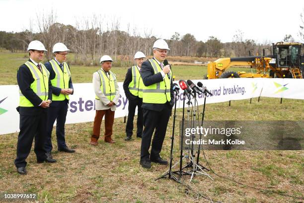 Prime Minister Scott Morrison speaks to the media before giving the order for work to commence on the construction of the Western Sydney airport on...