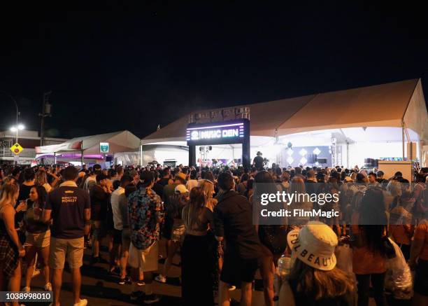 Festivalgoers watch Lauv perform onstage at the Toyota Music Den during the 2018 Life Is Beautiful Festival on September 23, 2018 in Las Vegas,...