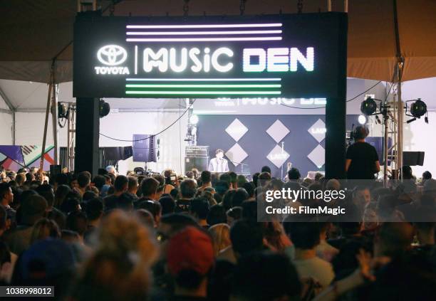 Festivalgoers watch Lauv perform onstage at the Toyota Music Den during the 2018 Life Is Beautiful Festival on September 23, 2018 in Las Vegas,...