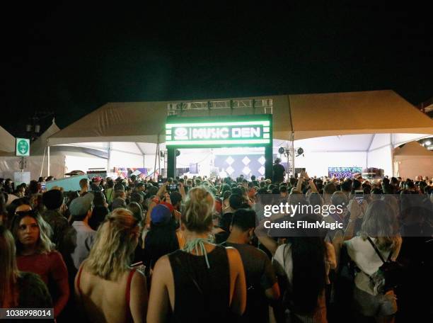 Festivalgoers watch Lauv perform onstage at the Toyota Music Den during the 2018 Life Is Beautiful Festival on September 23, 2018 in Las Vegas,...