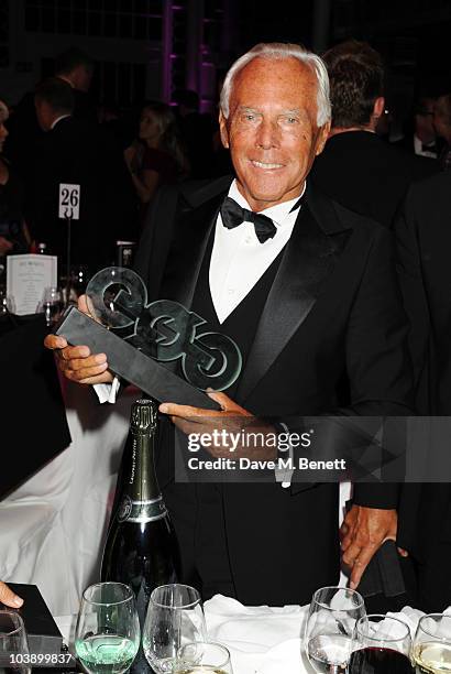 Giorgio Armani with the Designer Award attends the GQ Men Of The Year Awards 2010 at The Royal Opera House on September 7, 2010 in London, England.