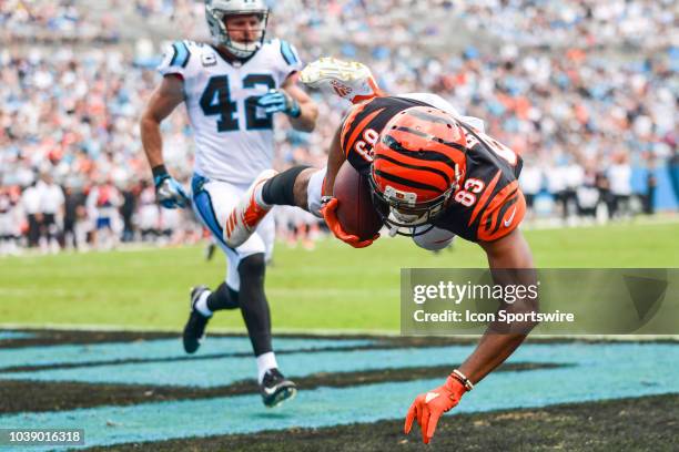 Cincinnati Bengals wide receiver Tyler Boyd hauls in a touchdown catch during the game between the Carolina Panthers and the Cincinnati Bengals on...