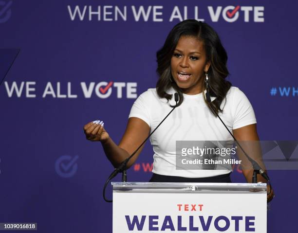 Former first lady Michelle Obama speaks during a rally for When We All Vote's National Week of Action at Chaparral High School on September 23, 2018...