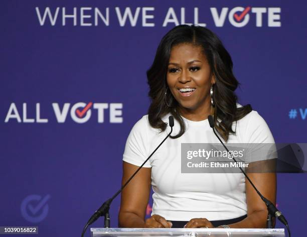 Former first lady Michelle Obama speaks during a rally for When We All Vote's National Week of Action at Chaparral High School on September 23, 2018...