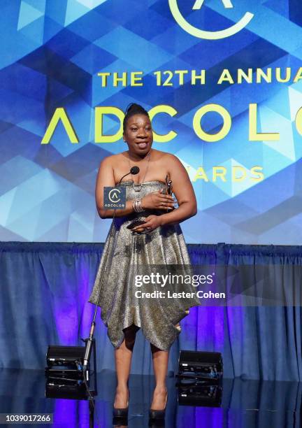 Honoree Tarana Burke accepts The Catalyst Award onstage during the 12th Annual ADCOLOR Awards at JW Marriott Los Angeles at L.A. LIVE on September...