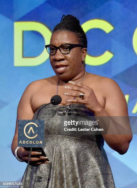 Honoree Tarana Burke accepts The Catalyst Award onstage during the 12th Annual ADCOLOR Awards at JW Marriott Los Angeles at L.A. LIVE on September...