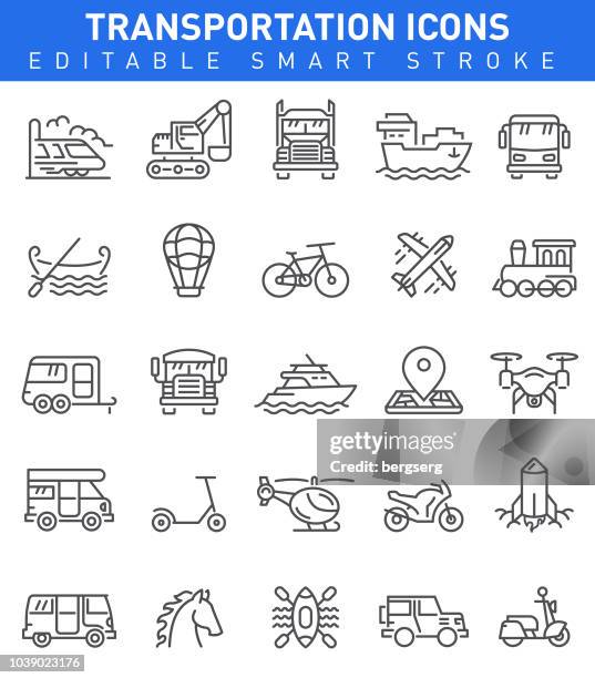 transportation icons. smart editable stroke. vector illustration - kayaking icon stock illustrations