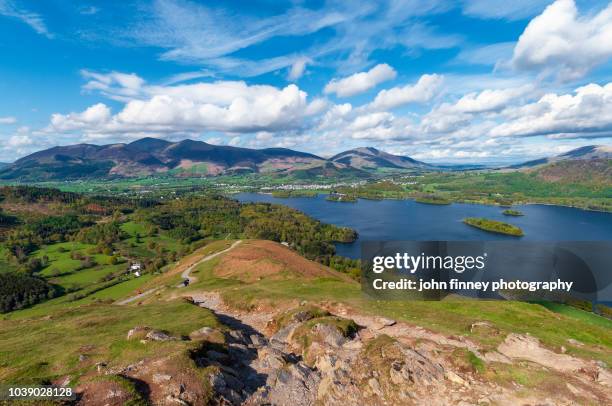 classic spring time view from catbells mountain, lake district. uk. - keswick stock pictures, royalty-free photos & images