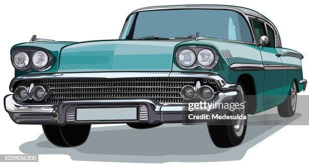 ilustrações, clipart, desenhos animados e ícones de carro clássico americano sketch vector - carro de colecionador