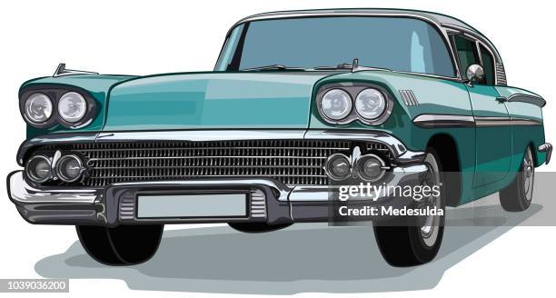bildbanksillustrationer, clip art samt tecknat material och ikoner med classic car amerikansk skiss vektor - old car