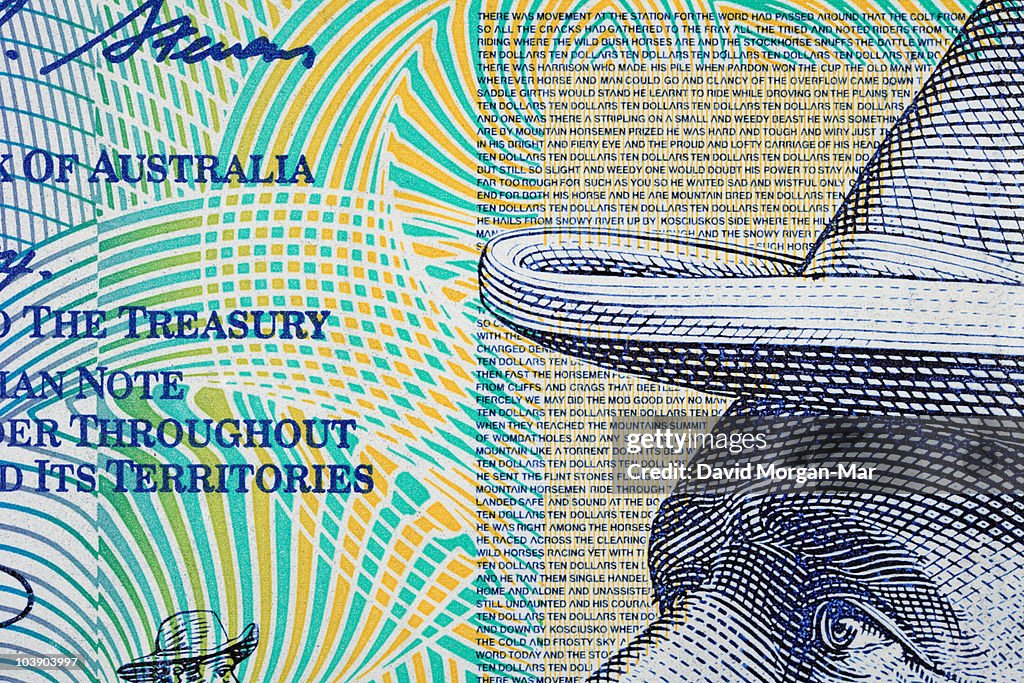 Australian $10 polymer banknote, detail