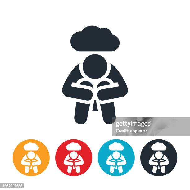 stockillustraties, clipart, cartoons en iconen met pictogram van de gedeprimeerde persoon - rouwen