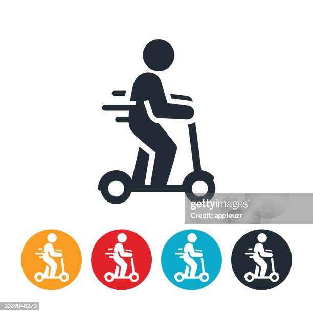 person riding an electric scooter icon - mobility scooters stock illustrations