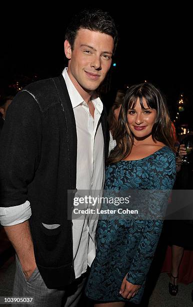 Actors Cory Monteith and Lea Michele attend the "Glee" Season 2 premiere screening and DVD release party at Paramount Studios on September 7, 2010 in...