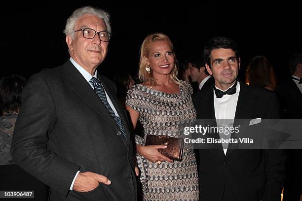 Paolo Baratta, president of Biennale di Venezia with actress Simona Ventura and Jerome Lambert attend the Jaeger LeCoultre party during 67th Venice...