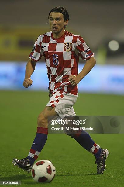 Danijel Pranjic of Croatia during the EURO 2012 Qualifying Group F match between Croatia and Greece at the Stadion Maksimir on September 7, 2010 in...