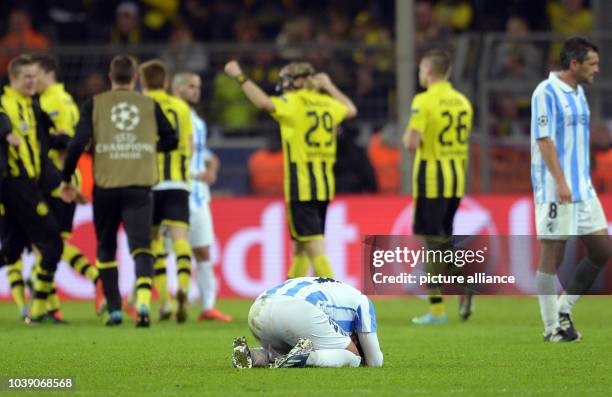 Malaga's Joaquin reacts after the UEFA Champions League quarter final second leg soccer match between Borussia Dortmund and Malaga CF at BVB stadium...