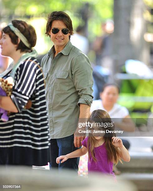 Isabella Cruise, Tom Cruise and Suri Cruise visit a Central Park West playground on September 7, 2010 in New York City.