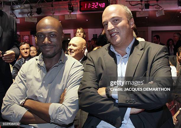 France's radio station RTL journalists and hosts Harry Roselmack and Vincent Parizot attend a press conference announcing the 2010-2011 RTL programs...