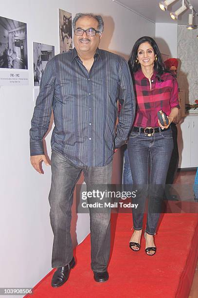 Sridevi and Boney Kapoor during the inauguration of artist Geeta Dass's exhibition of paintings based on Bollywood film actor Anupam Kher�s...
